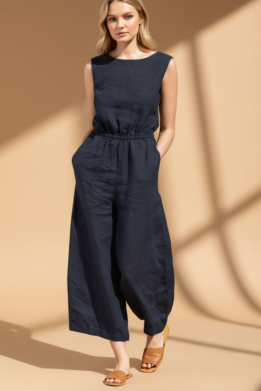 Vivirose- Mouwloze Jumpsuit met Wijde Pijpen, Comfortabel en Trendy