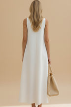Asymmetrische Maxi Jurk met Hoge Hals en A-Lijn Silhouet