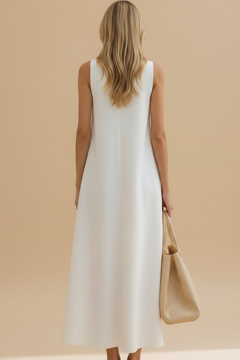 Asymmetrische Maxi Jurk met Hoge Hals en A-Lijn Silhouet