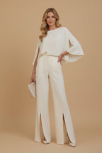 Set van Blouse met Hoge Hals en Cape-Mouwen & Wijde Broek met Split