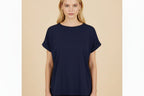 T-shirt van materiaal mix | donkerblauw