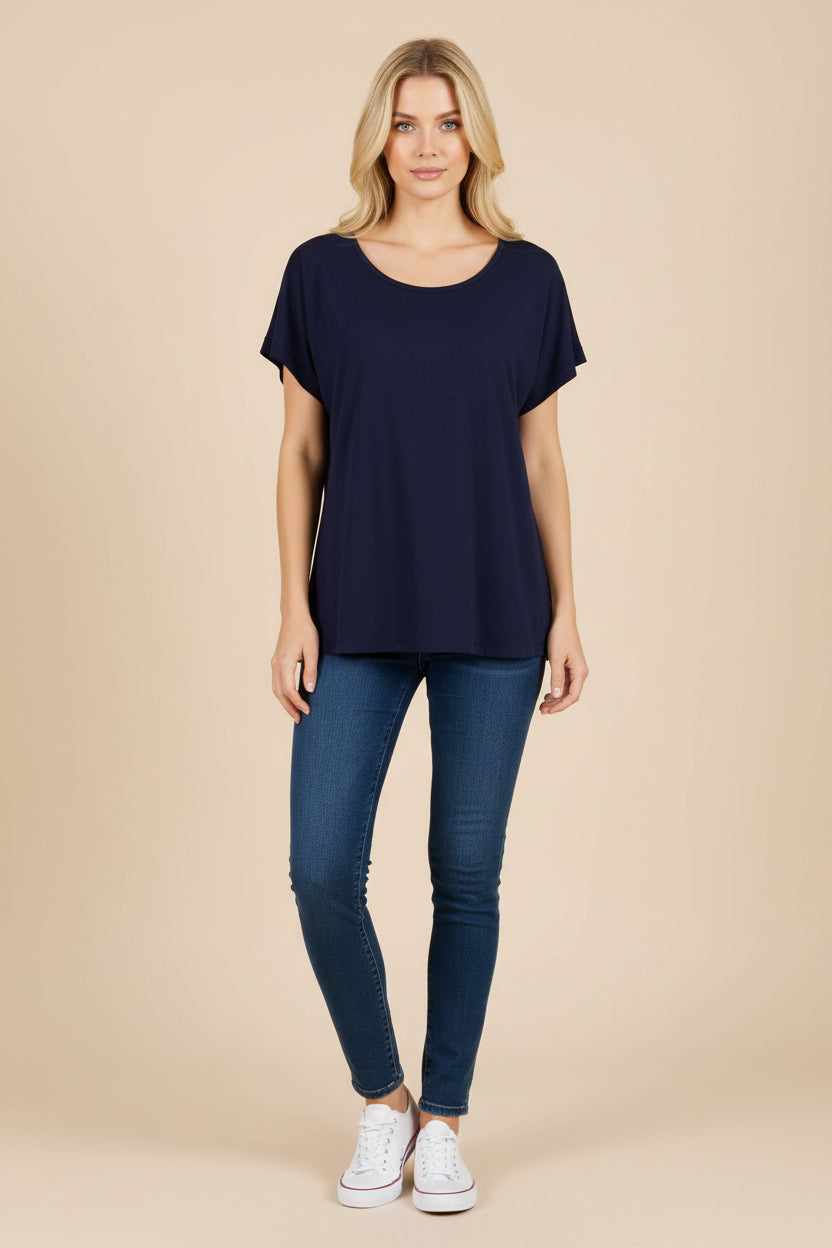 T-shirt van materiaal mix | donkerblauw