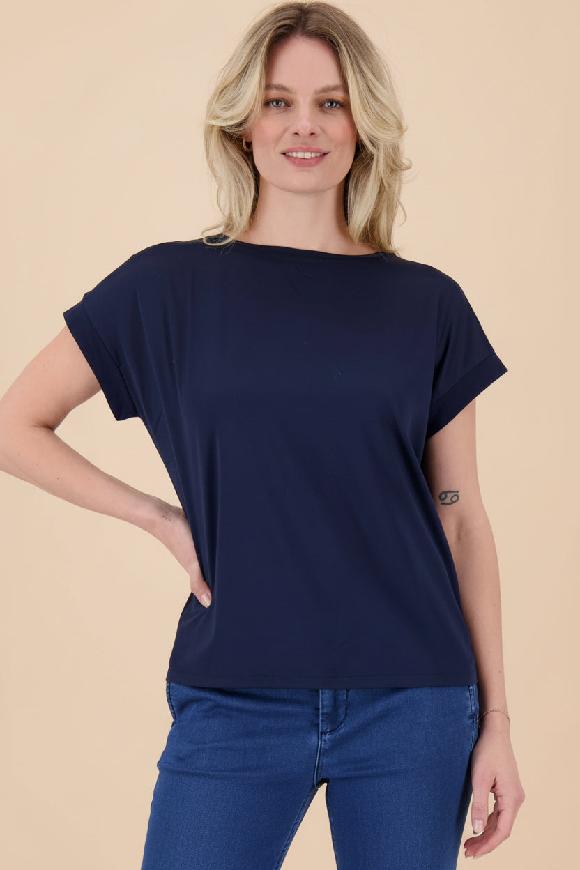 T-shirt van materiaal mix | donkerblauw