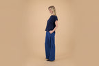 T-shirt van materiaal mix | donkerblauw