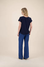 T-shirt van materiaal mix | donkerblauw
