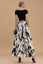 Abstract Geprinte Geplooide Maxi Jurk