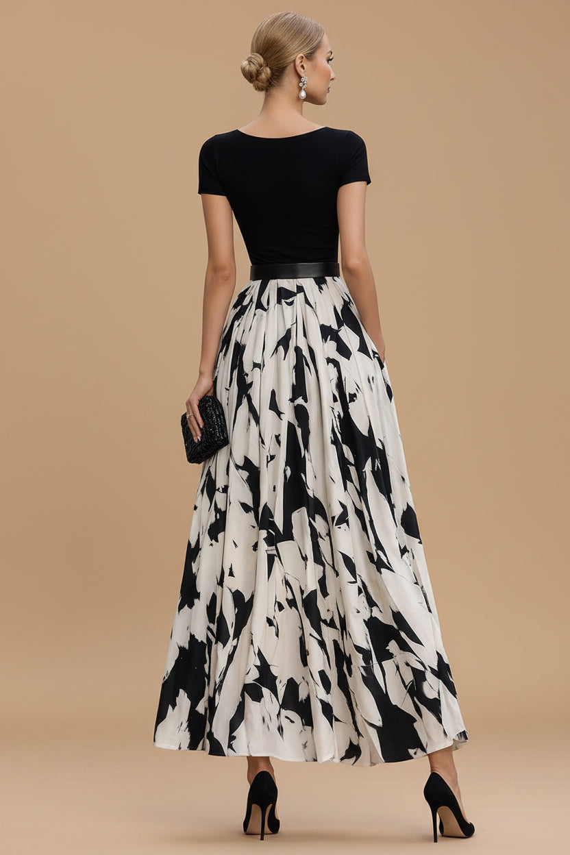 Abstract Geprinte Geplooide Maxi Jurk