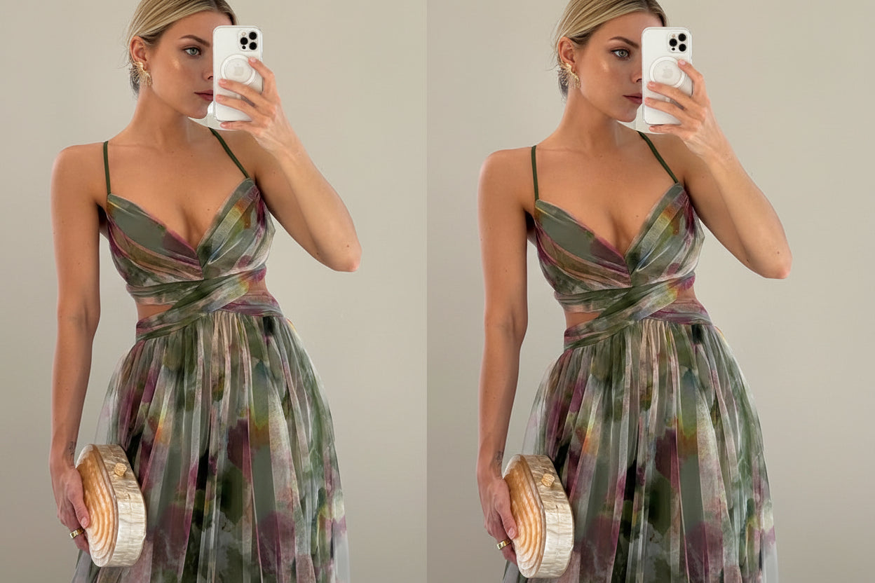 Vivirose | Dames Bedrukte Spaghettibandjes Maxi Jurk