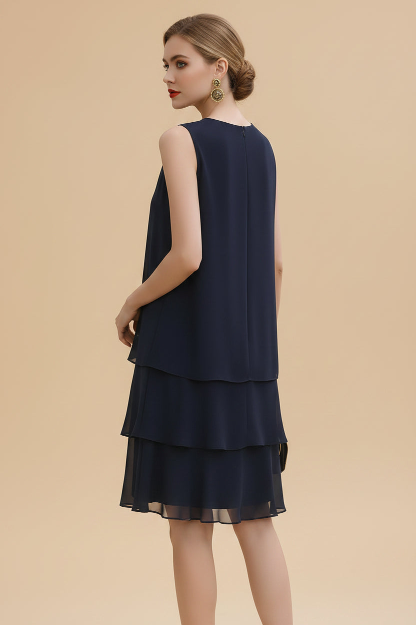 Mouwloze Shift Jurk van Chiffon met Gelaagde Rok