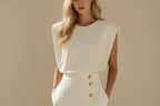 Emma | Dames Knoopdetail Mouwloze Midi Jurk