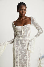 Marlene White Flared Lace Maxi Dress