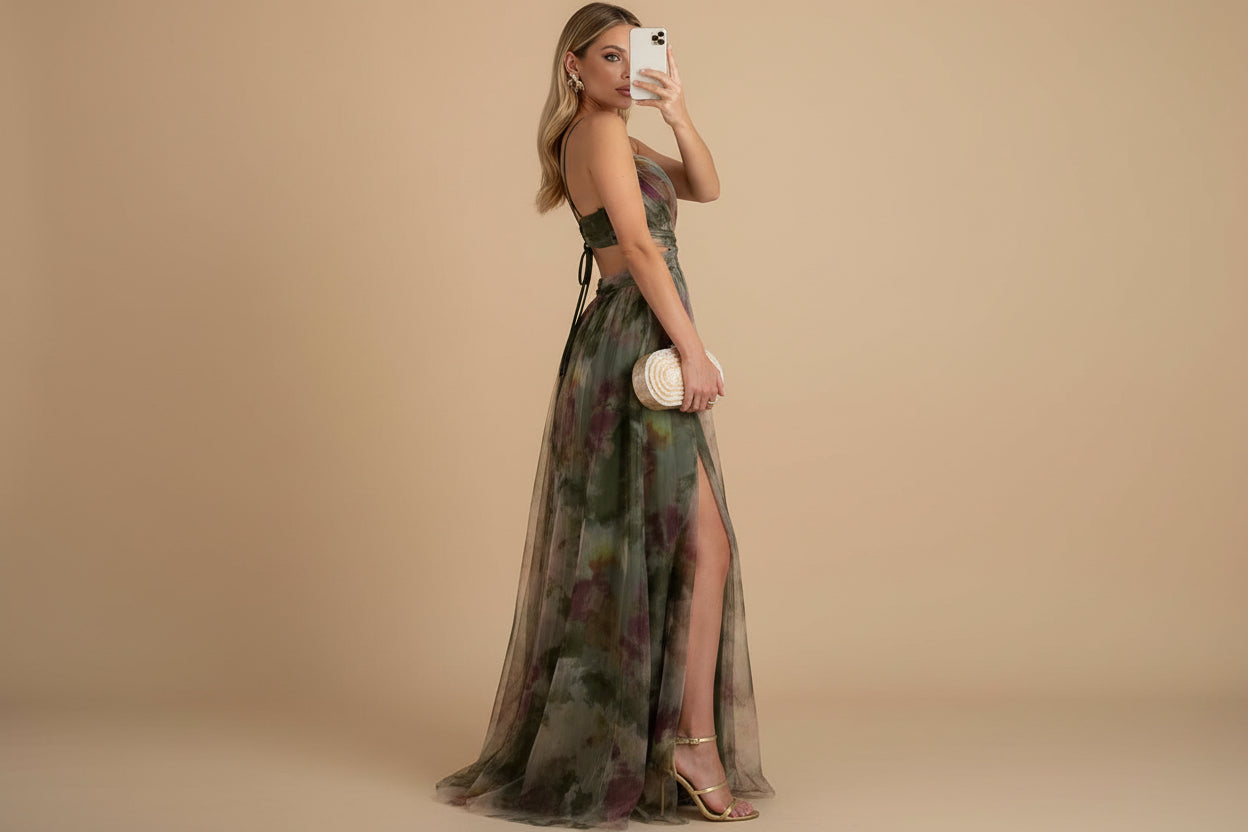 Vivirose | Dames Bedrukte Spaghettibandjes Maxi Jurk