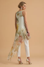 Set met Transparante Florale Overlay Top en Getailleerde Broek