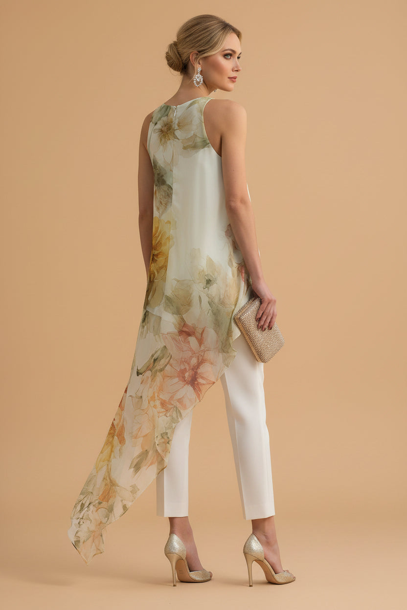 Set met Transparante Florale Overlay Top en Getailleerde Broek