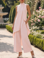 Asymmetric Layered Sleeveless Top & Wide-Leg Pants Set