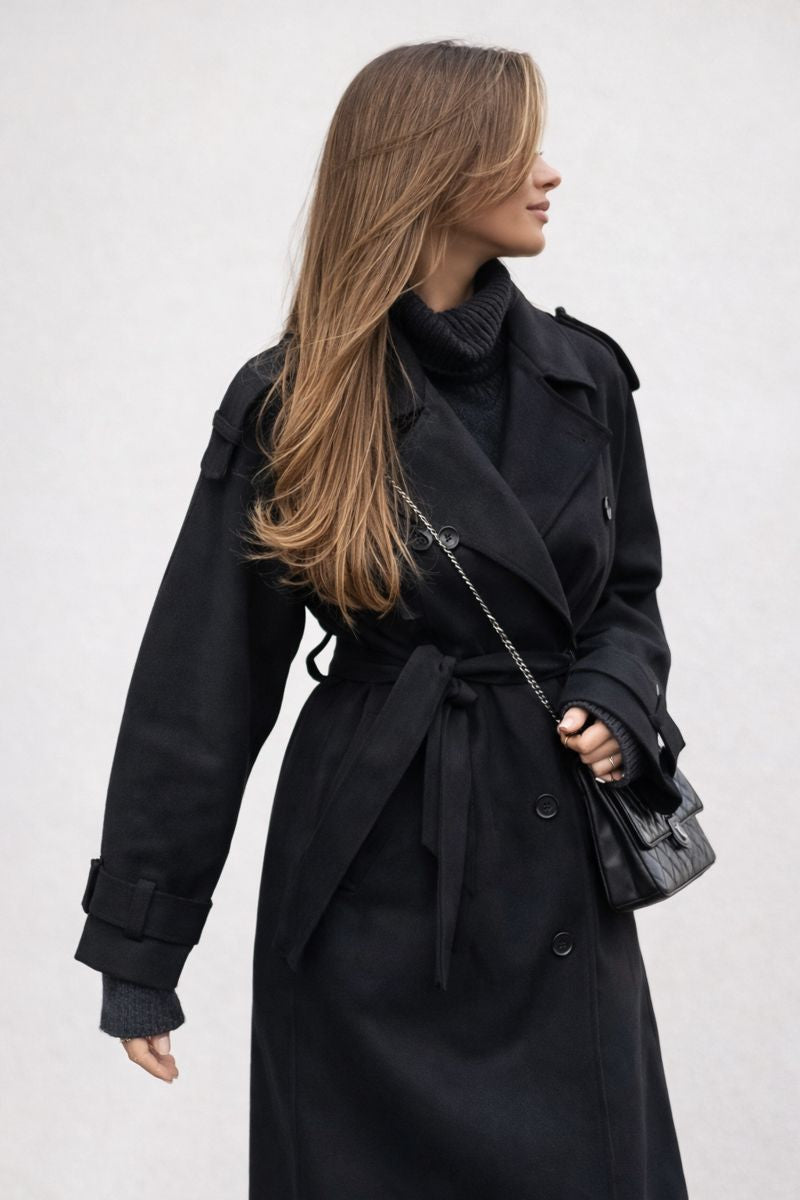 Inka dames winterjas – lange oversized wollen mantel met double-breasted design