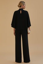 Set van Blouse met Hoge Hals en Cape-Mouwen & Wijde Broek met Split