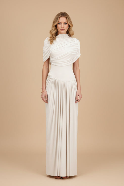 Catherine Witte Asymmetrische Geplooide Maxi Jurk
