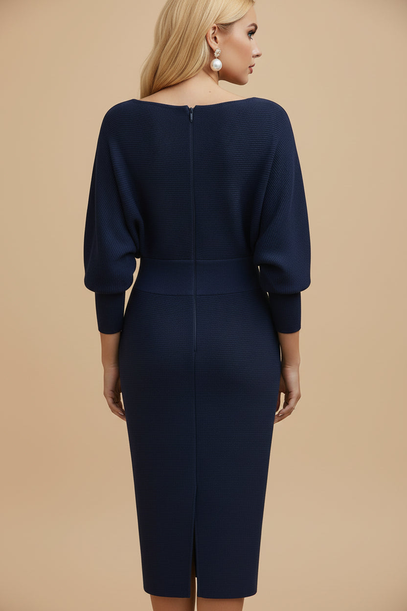 Vivirose| Dames Boothals Vleermuismouw Midi Bodycon Jurk