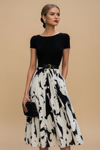Abstract Geprinte Geplooide Maxi Jurk