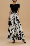 Abstract Geprinte Geplooide Maxi Jurk
