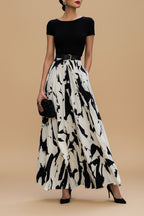 Abstract Geprinte Geplooide Maxi Jurk