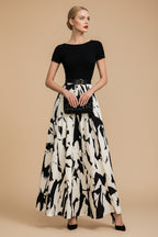 Abstract Geprinte Geplooide Maxi Jurk