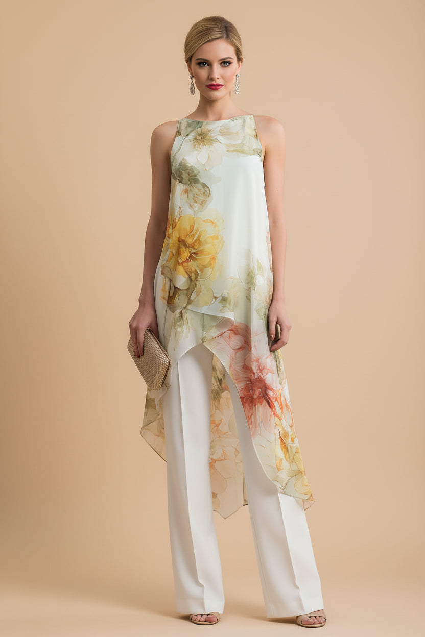 Set met Transparante Florale Overlay Top en Getailleerde Broek
