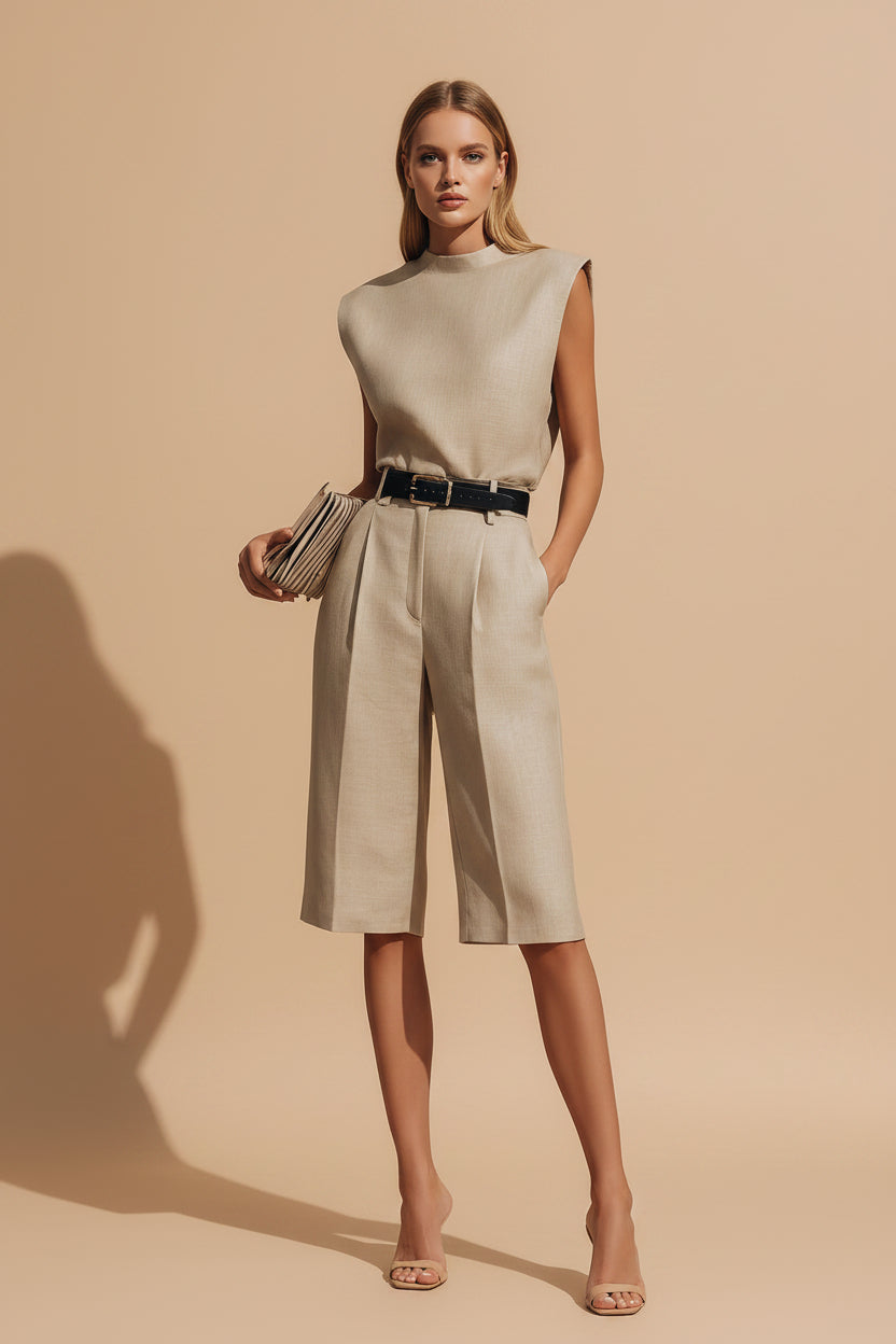 Minimalist Structured Sleeveless Top And Tailored Bermuda Shorts Set