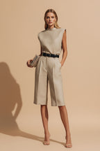 Minimalist Structured Sleeveless Top And Tailored Bermuda Shorts Set