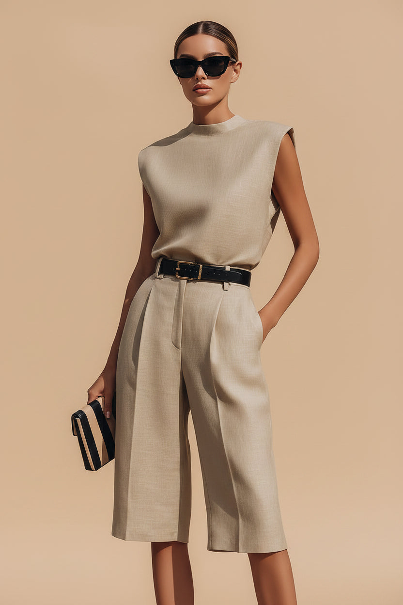 Minimalist Structured Sleeveless Top And Tailored Bermuda Shorts Set