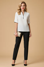 Blouse met Contrasterende Boord, Reverskraag en Korte Mouwen