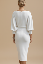 Vivirose| Dames Boothals Vleermuismouw Midi Bodycon Jurk