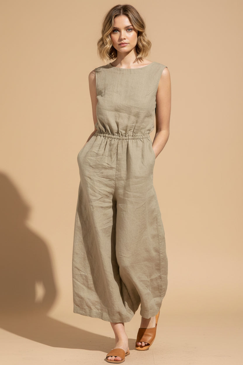 Vivirose- Mouwloze Jumpsuit met Wijde Pijpen, Comfortabel en Trendy
