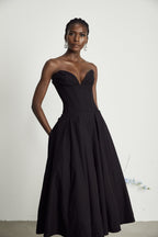 Katherine Black Off-Shoulder Corset Midi Dress