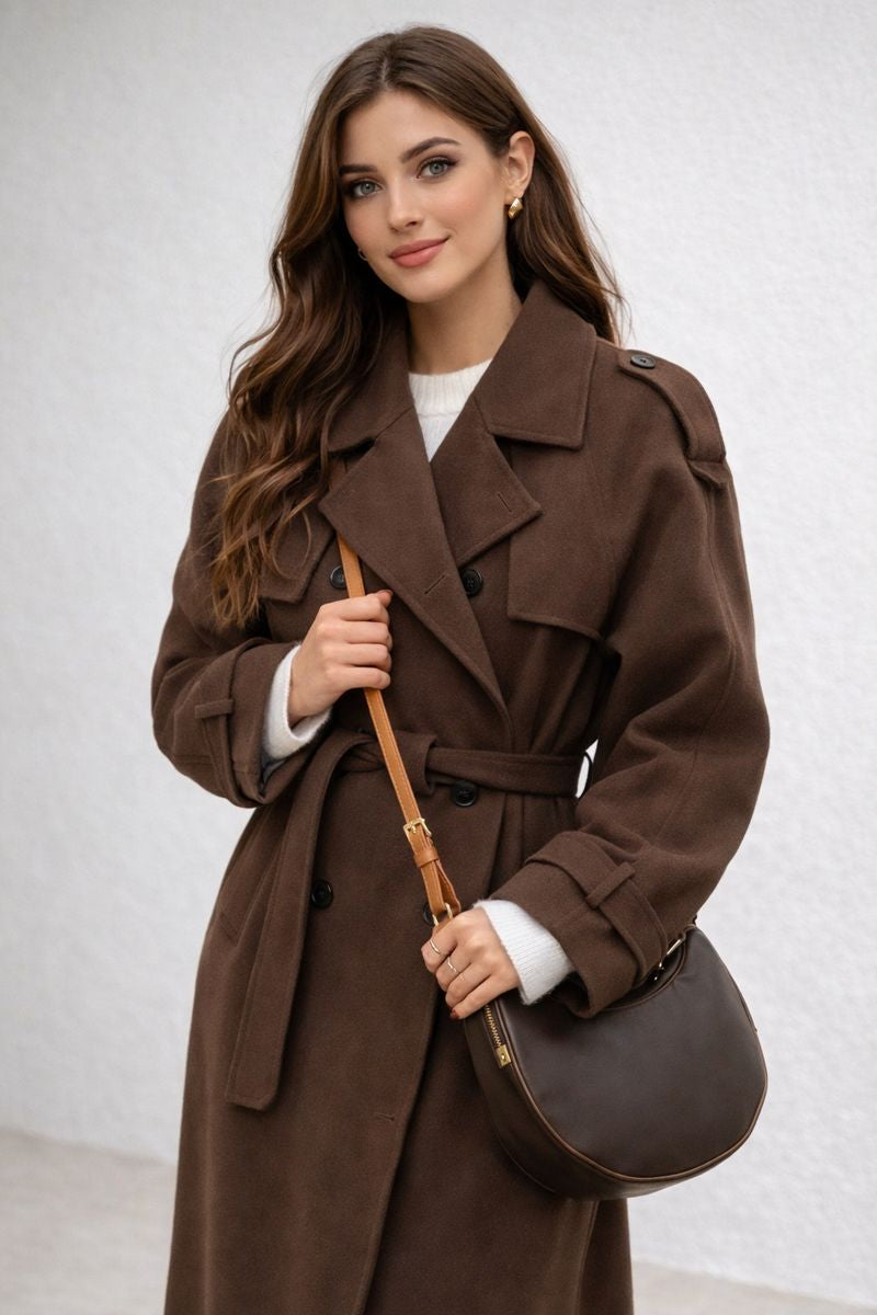 Grace dames winterjas – luxe wol trenchcoat met ceintuur en double-breasted design