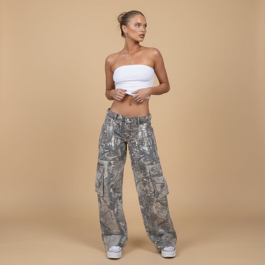 Vivirose| Cargo Broek met Realistische Camouflageprint