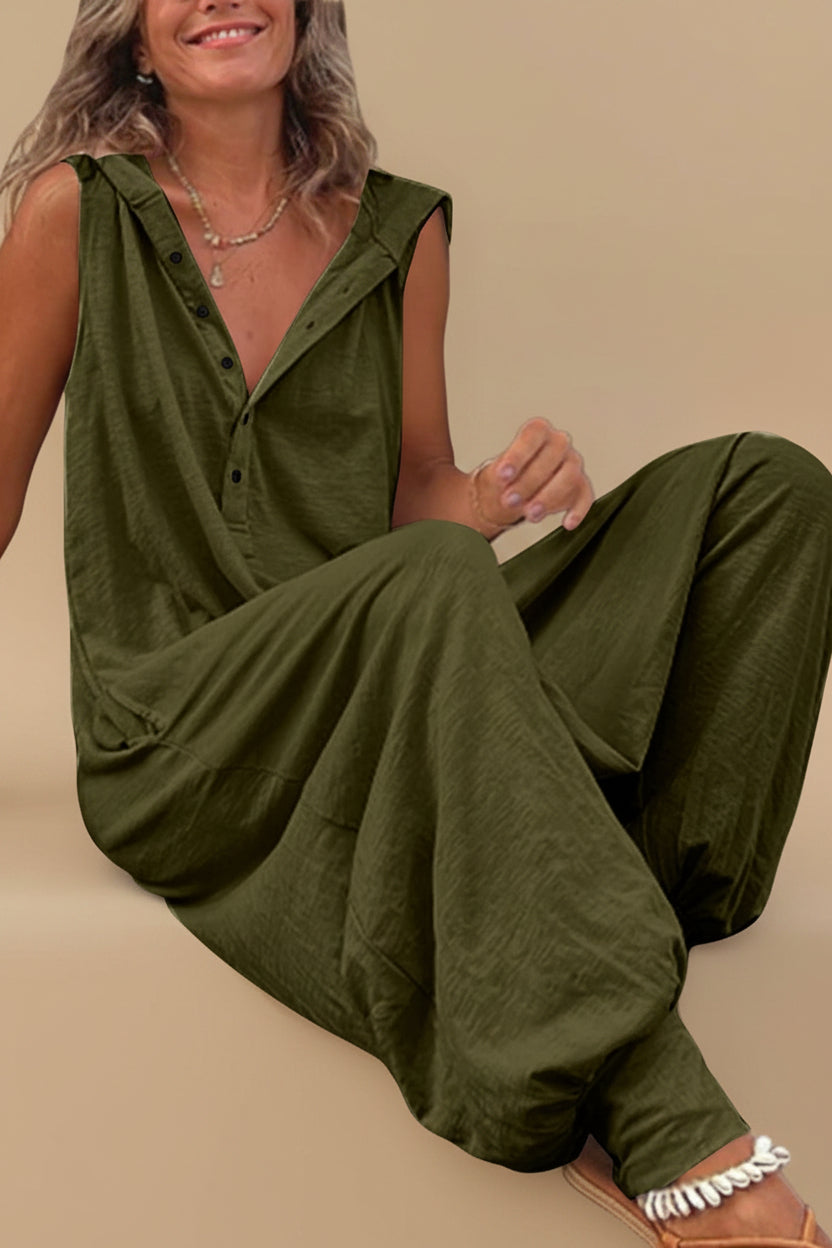 Vivirose- Effen Mouwloze Jumpsuit Met Capuchon En Relaxte Pasvorm