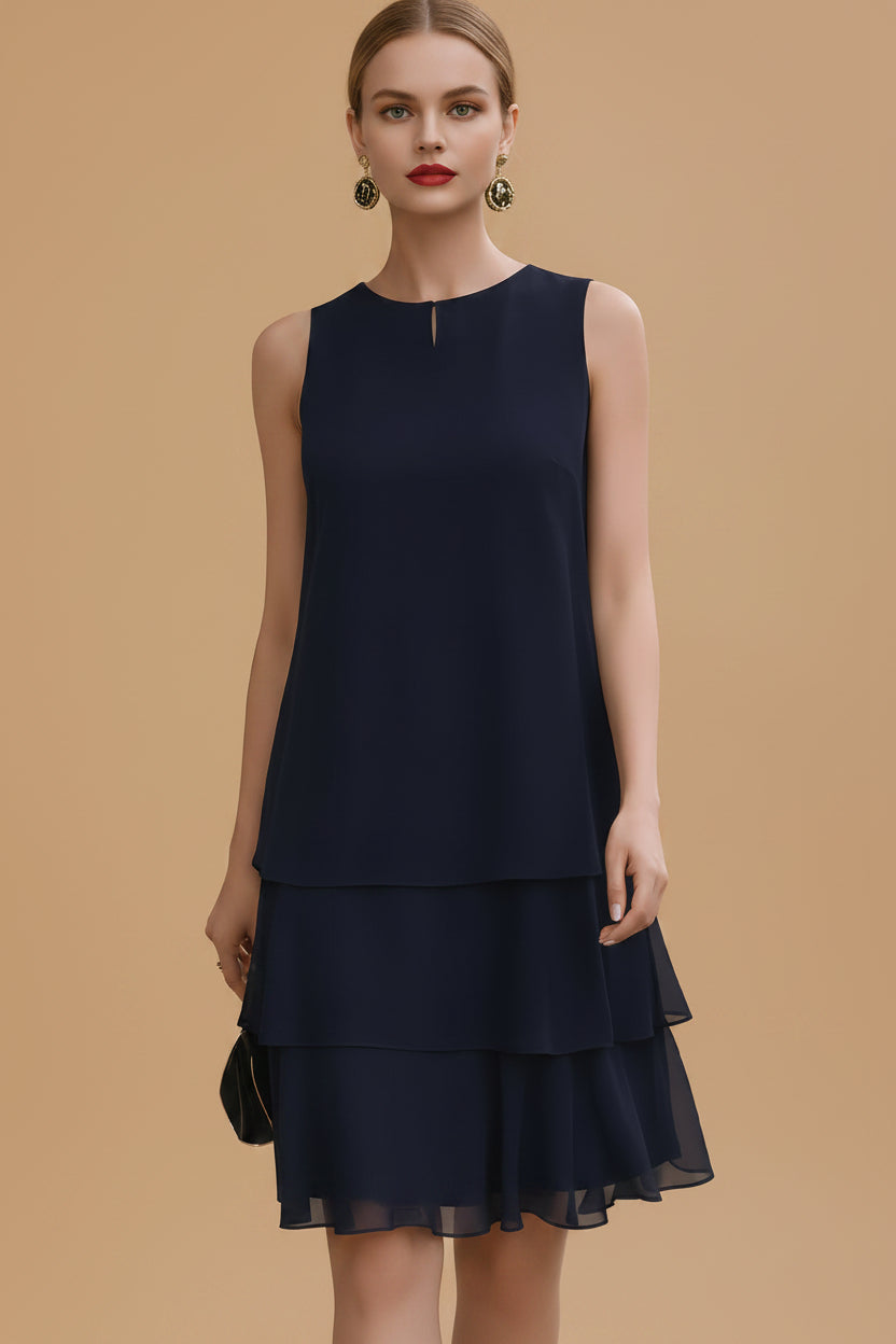 Mouwloze Shift Jurk van Chiffon met Gelaagde Rok
