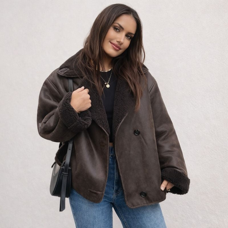 Amy bruine leren jas met fleece voering – vintage stijl & warmte