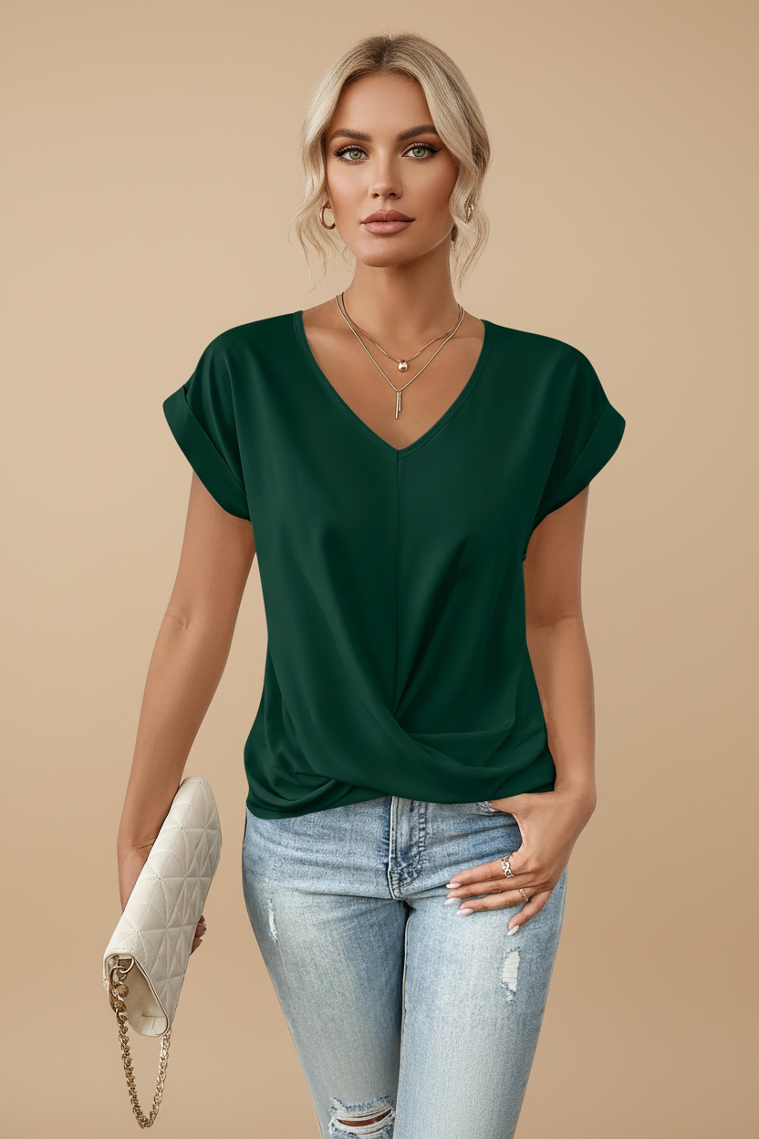 Vivirose| Dames Elegante V-Hals Gedraaide Zoom Blouse