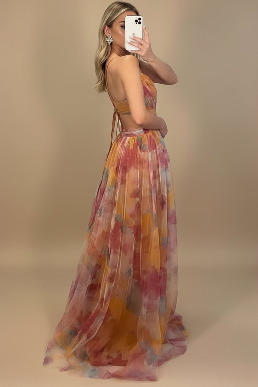 Vivirose | Dames Bedrukte Spaghettibandjes Maxi Jurk