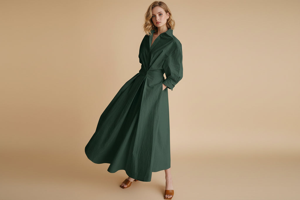 Faye | Dames Elegante Knoop Taille Overhemd Midi Jurk