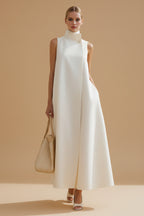 Asymmetrische Maxi Jurk met Hoge Hals en A-Lijn Silhouet