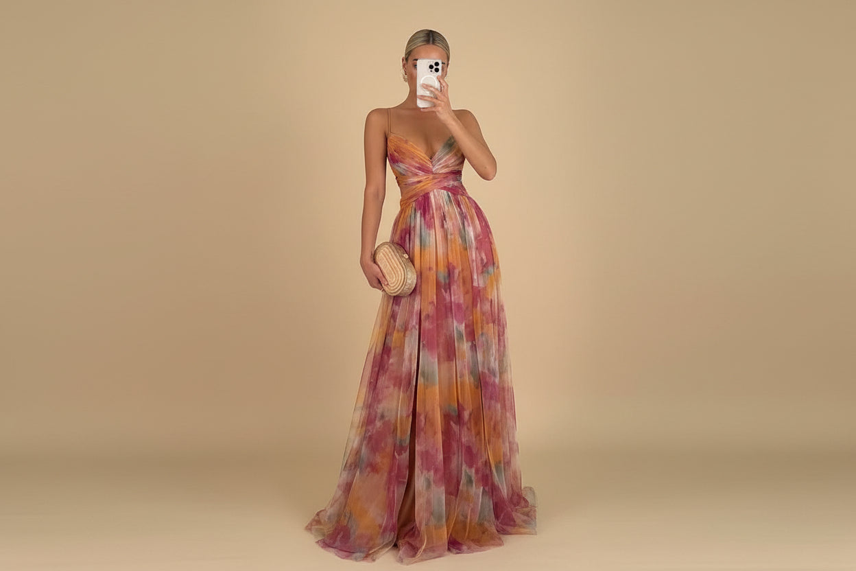 Vivirose | Dames Bedrukte Spaghettibandjes Maxi Jurk