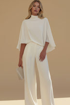 Set van Blouse met Hoge Hals en Cape-Mouwen & Wijde Broek met Split