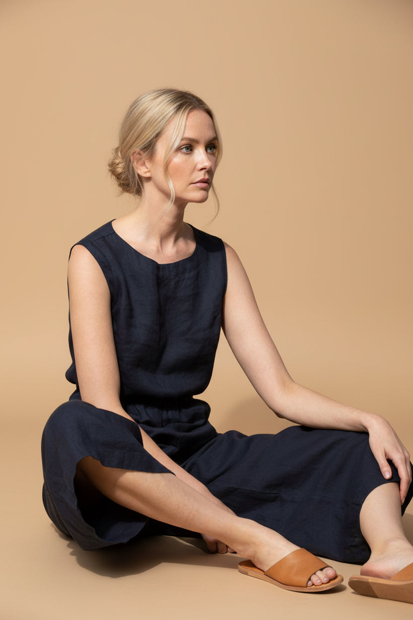 Vivirose- Mouwloze Jumpsuit met Wijde Pijpen, Comfortabel en Trendy