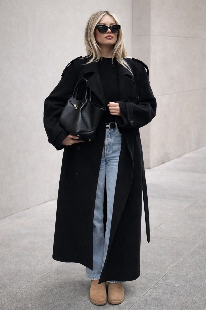 Inka dames winterjas – lange oversized wollen mantel met double-breasted design