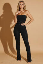 Strapless Flared Hem Jumpsuit in Black