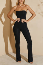 Strapless Flared Hem Jumpsuit in Black